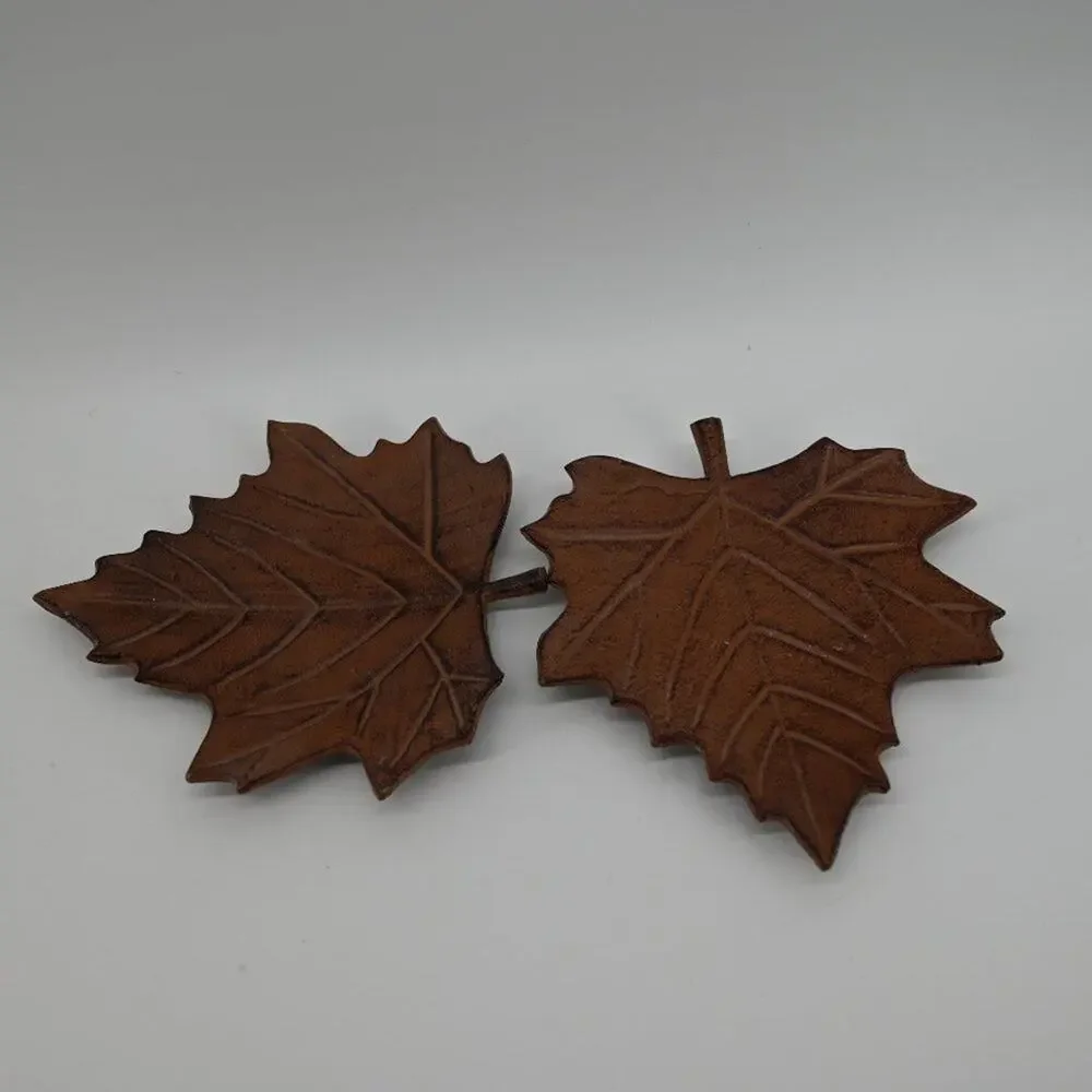 Fall Home Candle Holder Decor Metal Maple Leaf Plates Trays Trivets Footed
